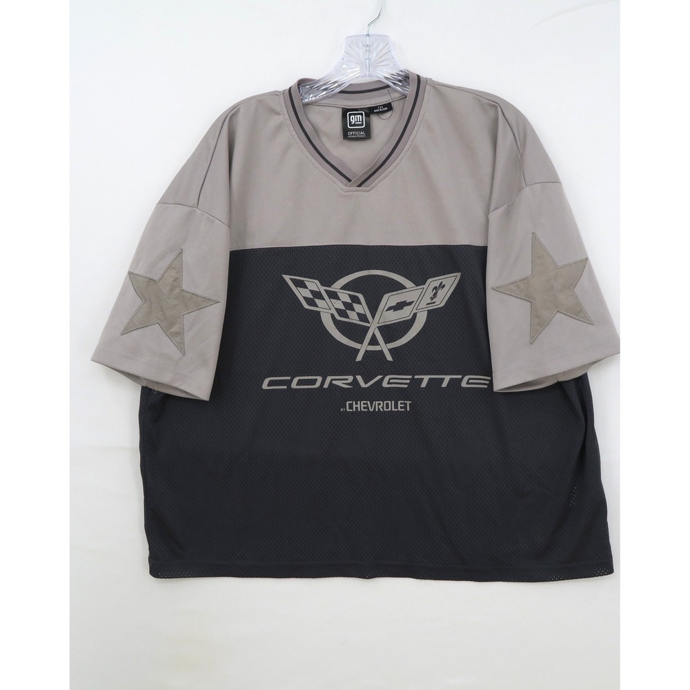 Cotton On GM Chevrolet Corvette Mesh Jersey Grey Black Star Patch Shirt Large
